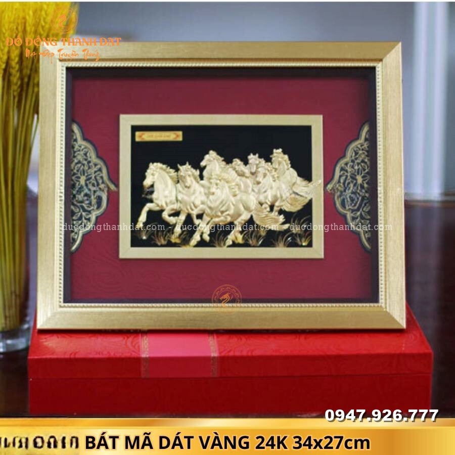 Tranh bát mã thành công mạ vàng 24k Kt:27x34cm