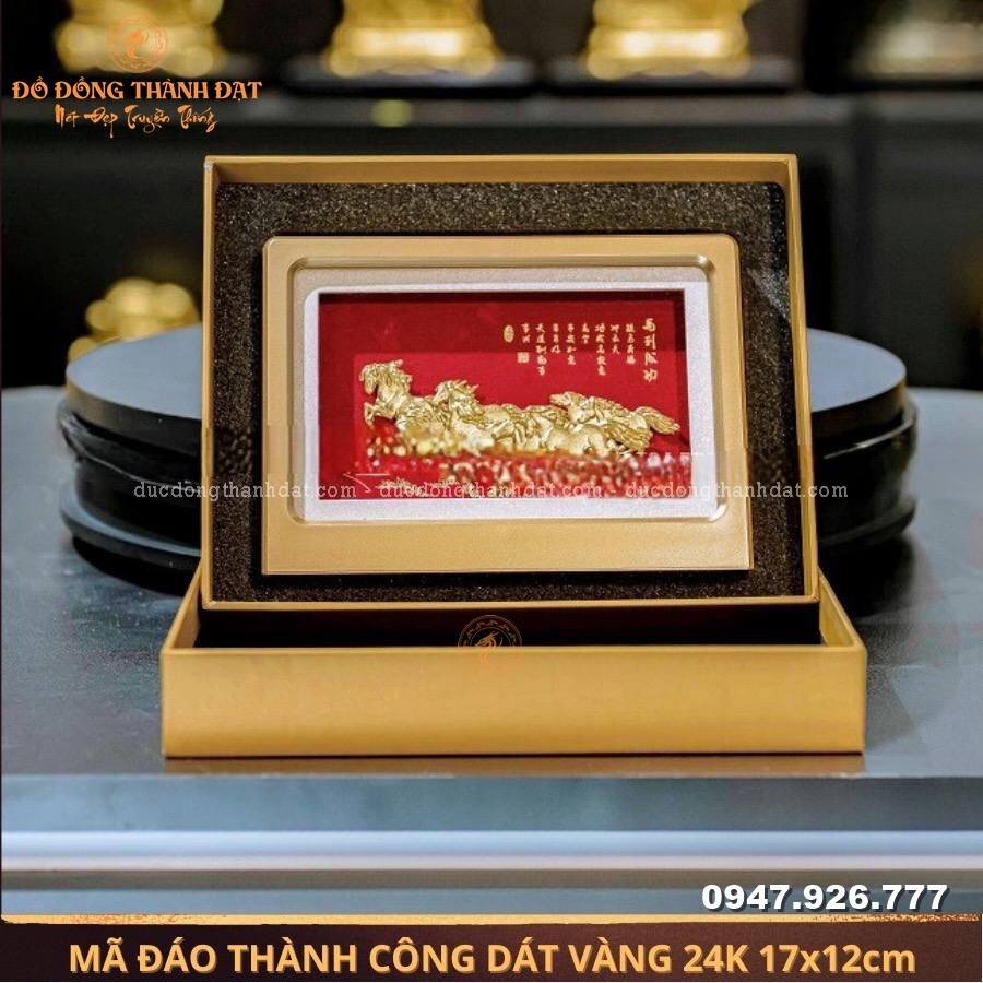 Tranh bát mã thành công mạ vàng 24k Kt:17x12cm