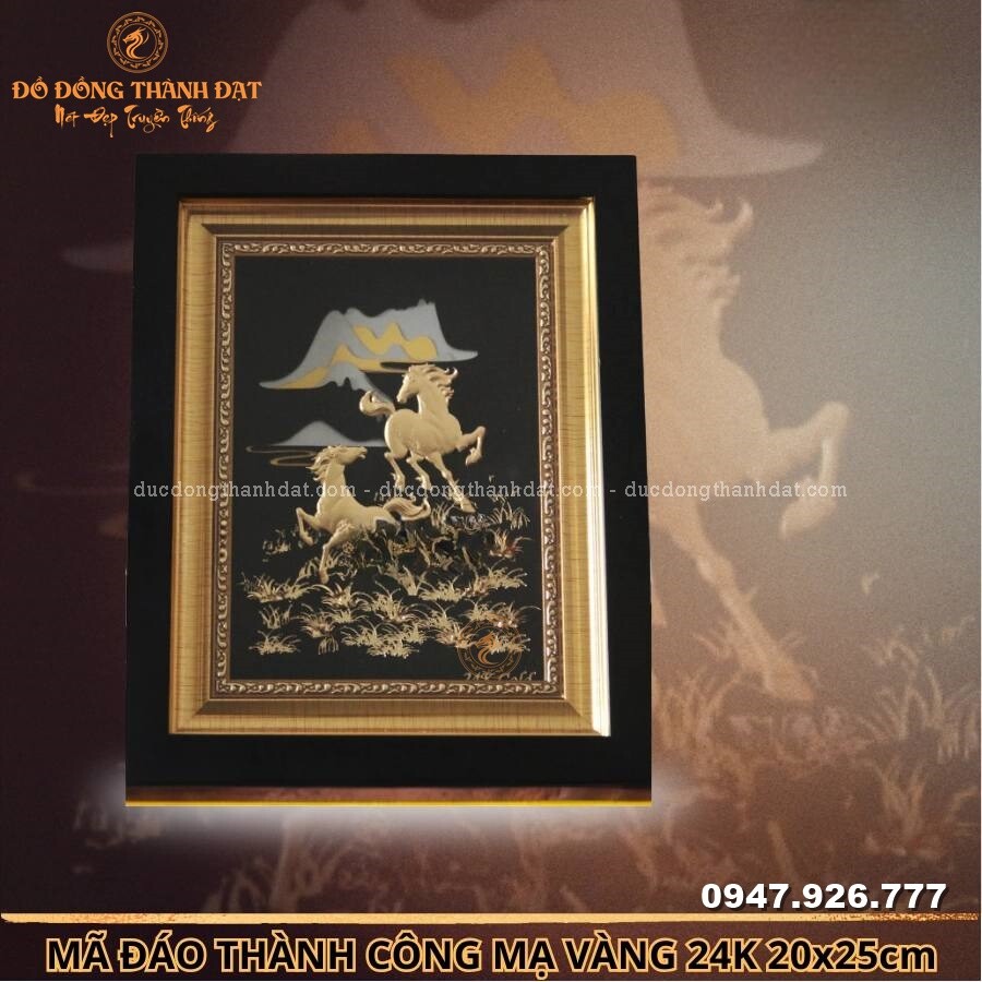 Tranh song ngựa mạ vàng 24k Kt:20x25cm
