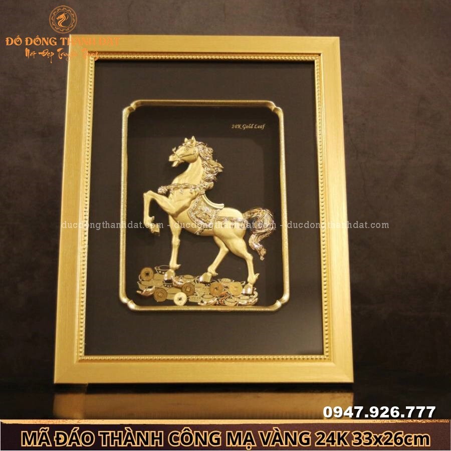Tranh đơn ngựa mạ vàng 24k Kt:20x25cm