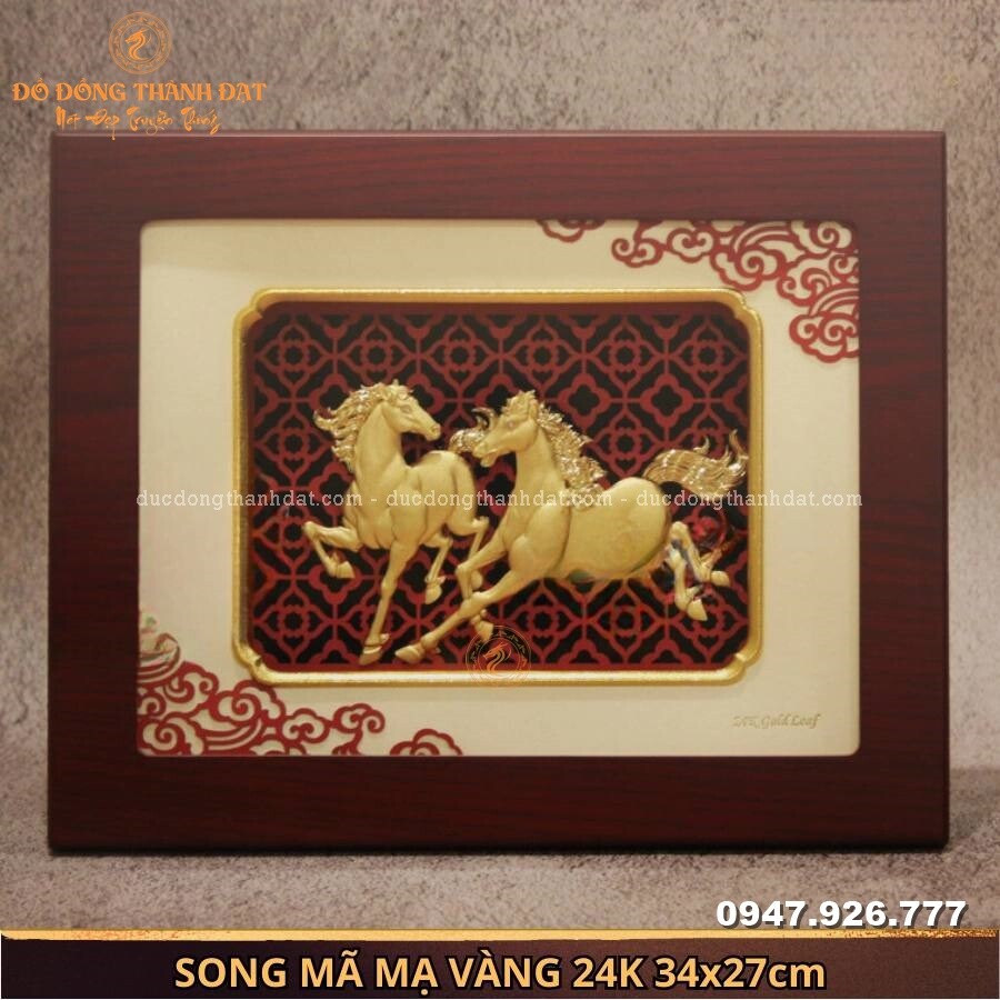 Tranh song ngựa mạ vàng 24k Kt:34x27cm