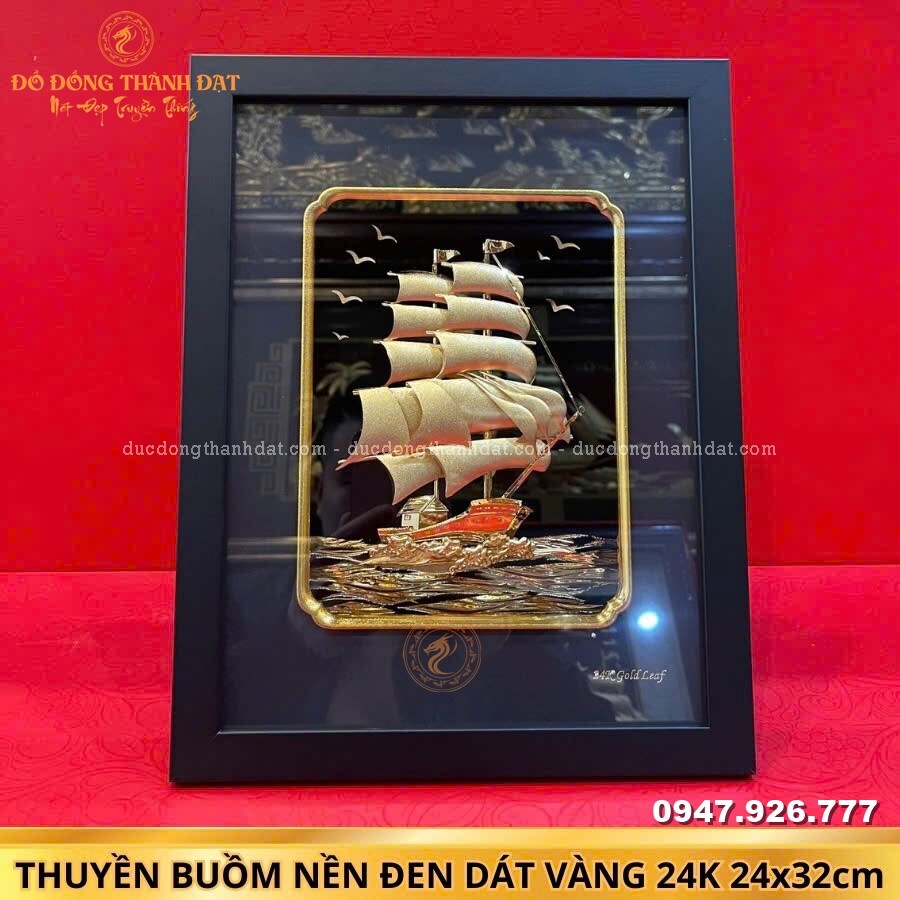 Tranh thuyền mạ vàng 24k Kt:24x32cm