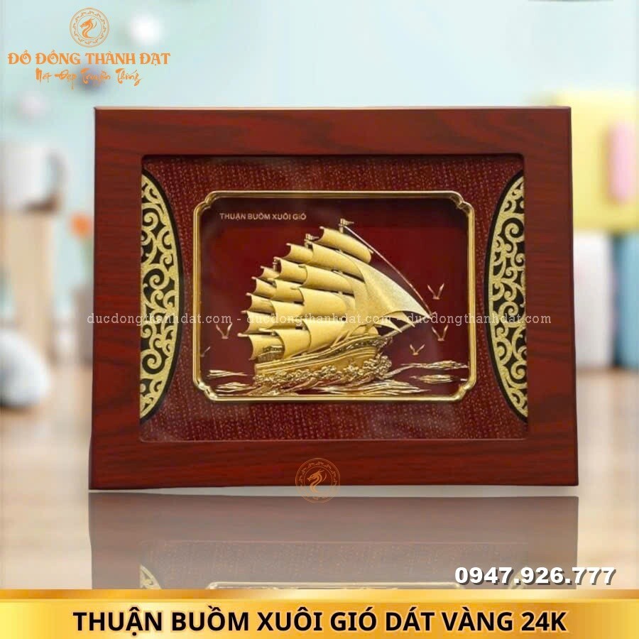 Tranh thuyền mạ vàng 24K Kt:27x34cm