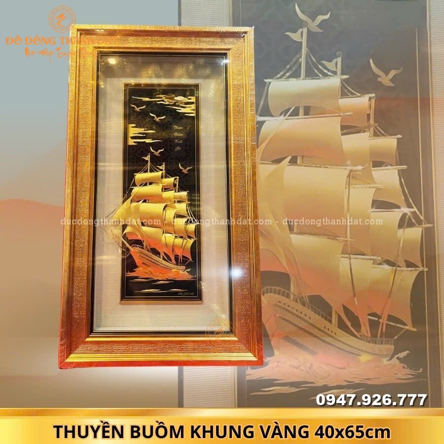 Tranh thuyền mạ vàng 24k Kt:40x65cm