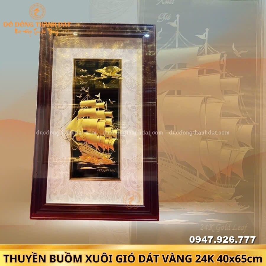 Tranh thuyền mạ vàng 24k Kt:40x65cm