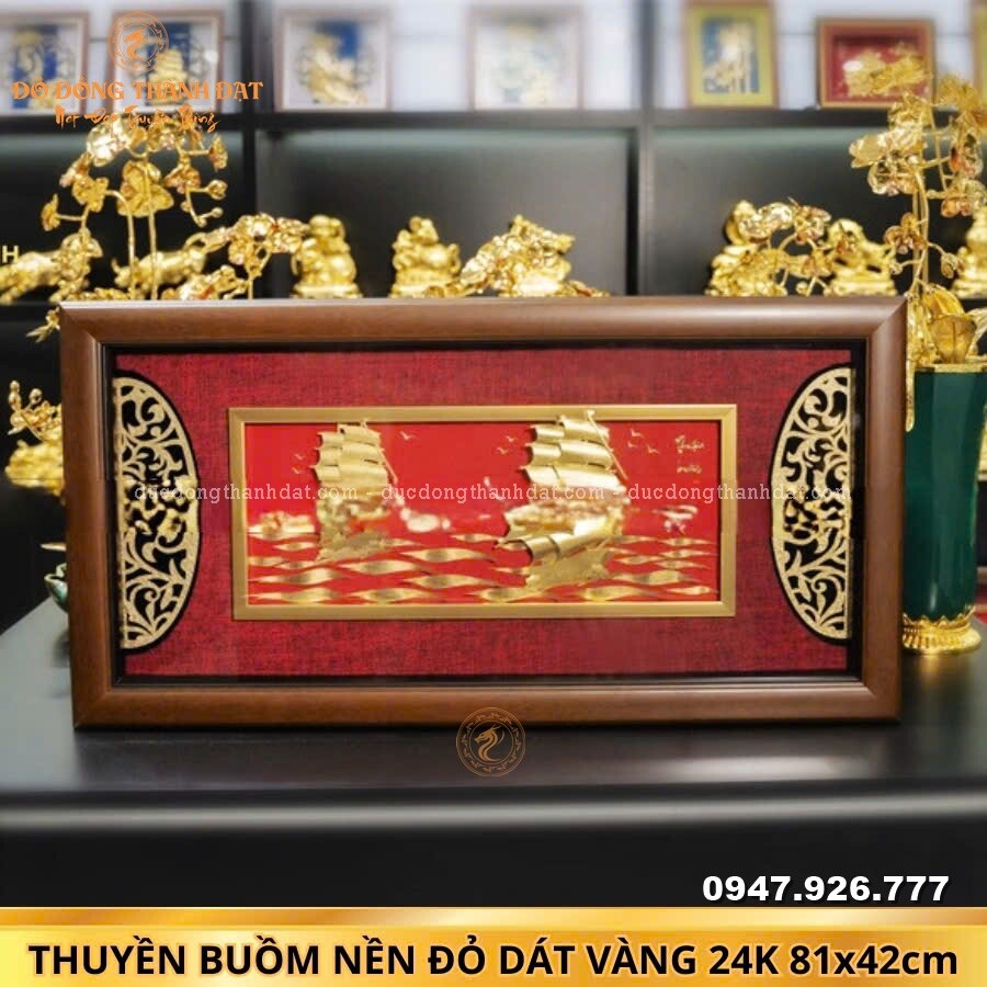 Tranh thuyền mạ vàng 24k Kt:42x81cm