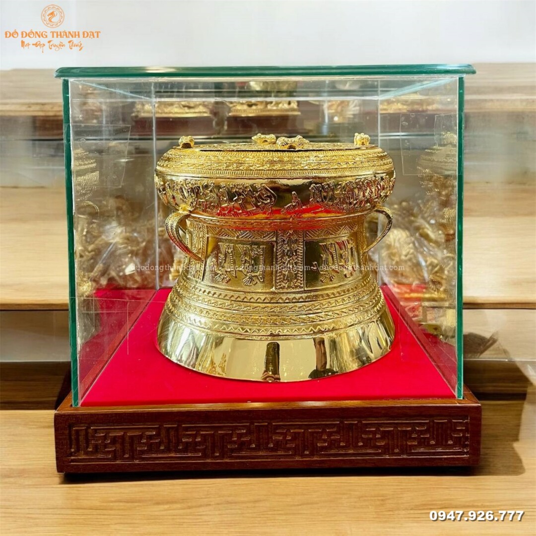Trống đồng mạ vàng 24k đường kính 25cm