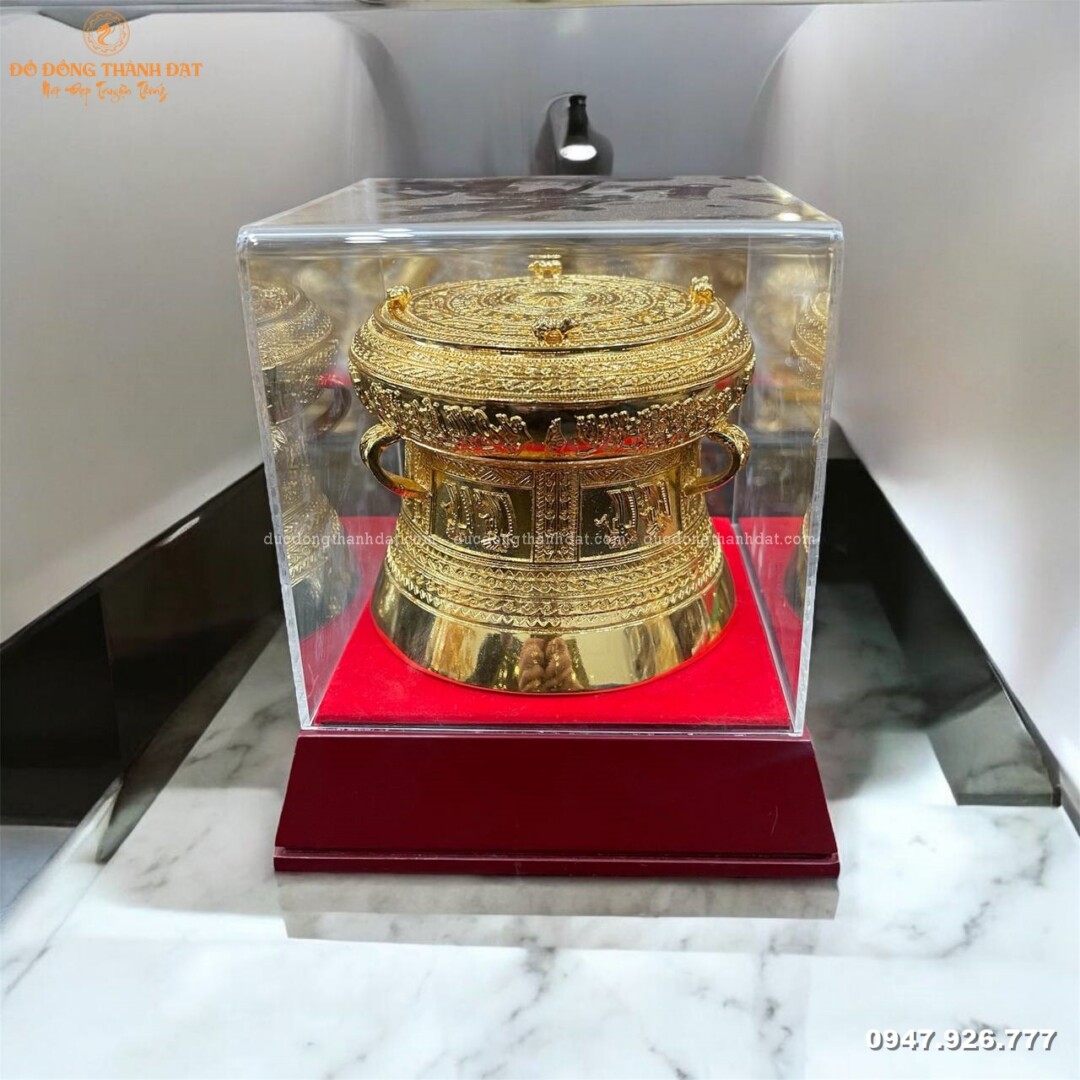 Trống đồng mạ vàng 24k đường kính 12cm