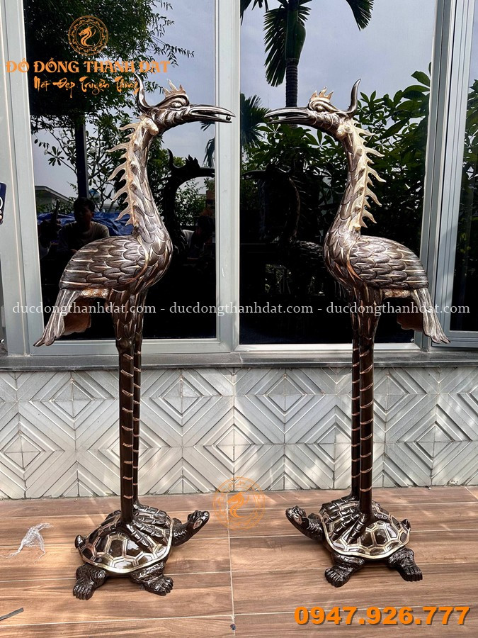 Đôi Hạc Thờ Bằng Đồng Đỏ Cạo Màu Cao 1m76 3 Hac Tho Bang Dong Do Cao 1m76 (2)