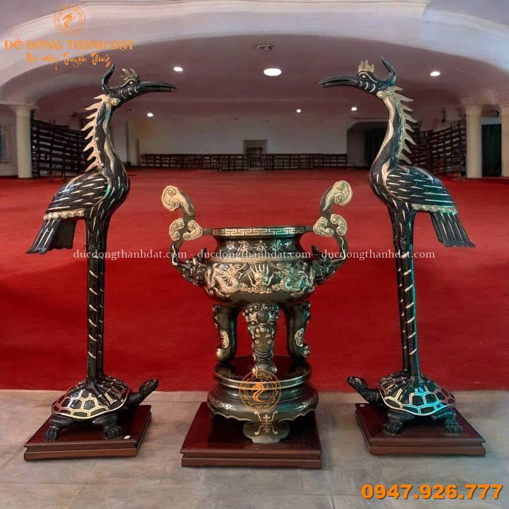 Hạc Thờ 1m97 Và Lư Hương 1m27 Đồng Đỏ