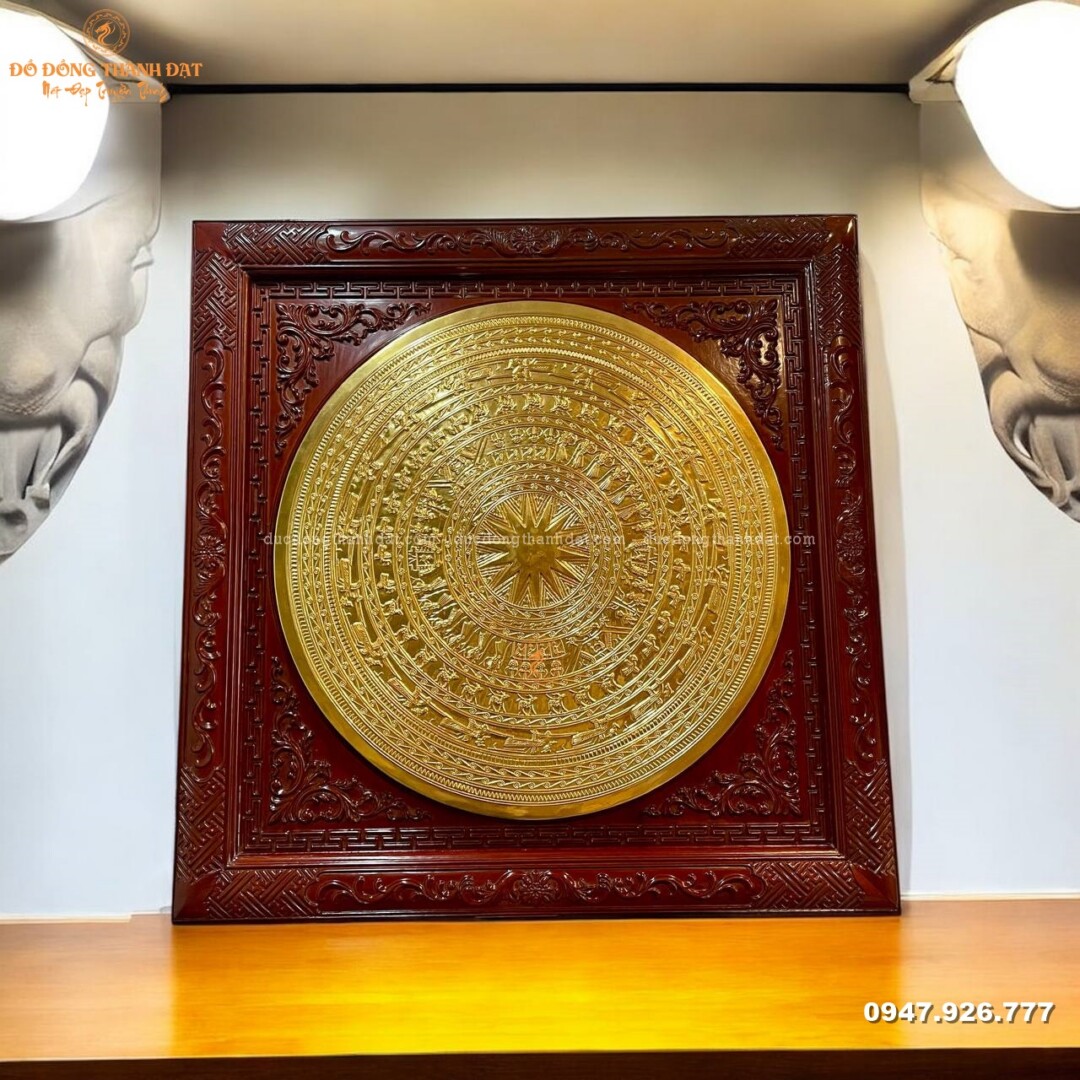 Mặt trống 80 đúc dát vàng khung gỗ lim 108