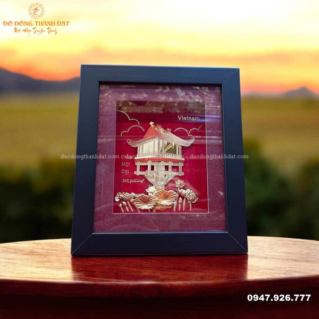 Tranh chùa một cột mạ vàng 24k Kt:18x20cm