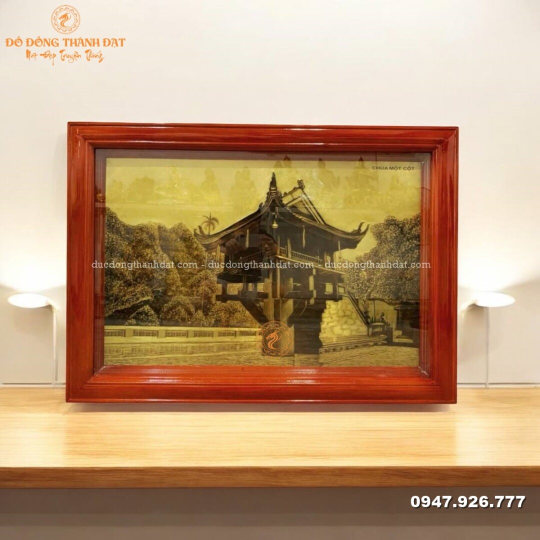 Tranh chùa một cột xước giả cổ 1m05x75cm