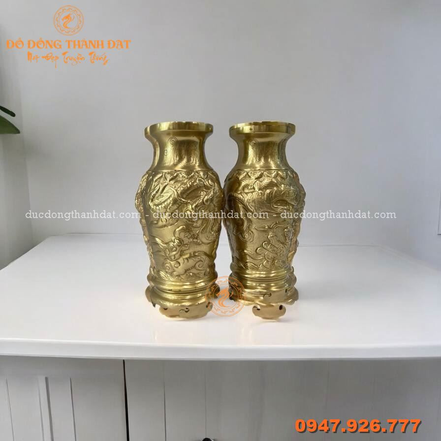 Lọ Hoa Đồng Catut Chạm Nổi Rồng Phượng