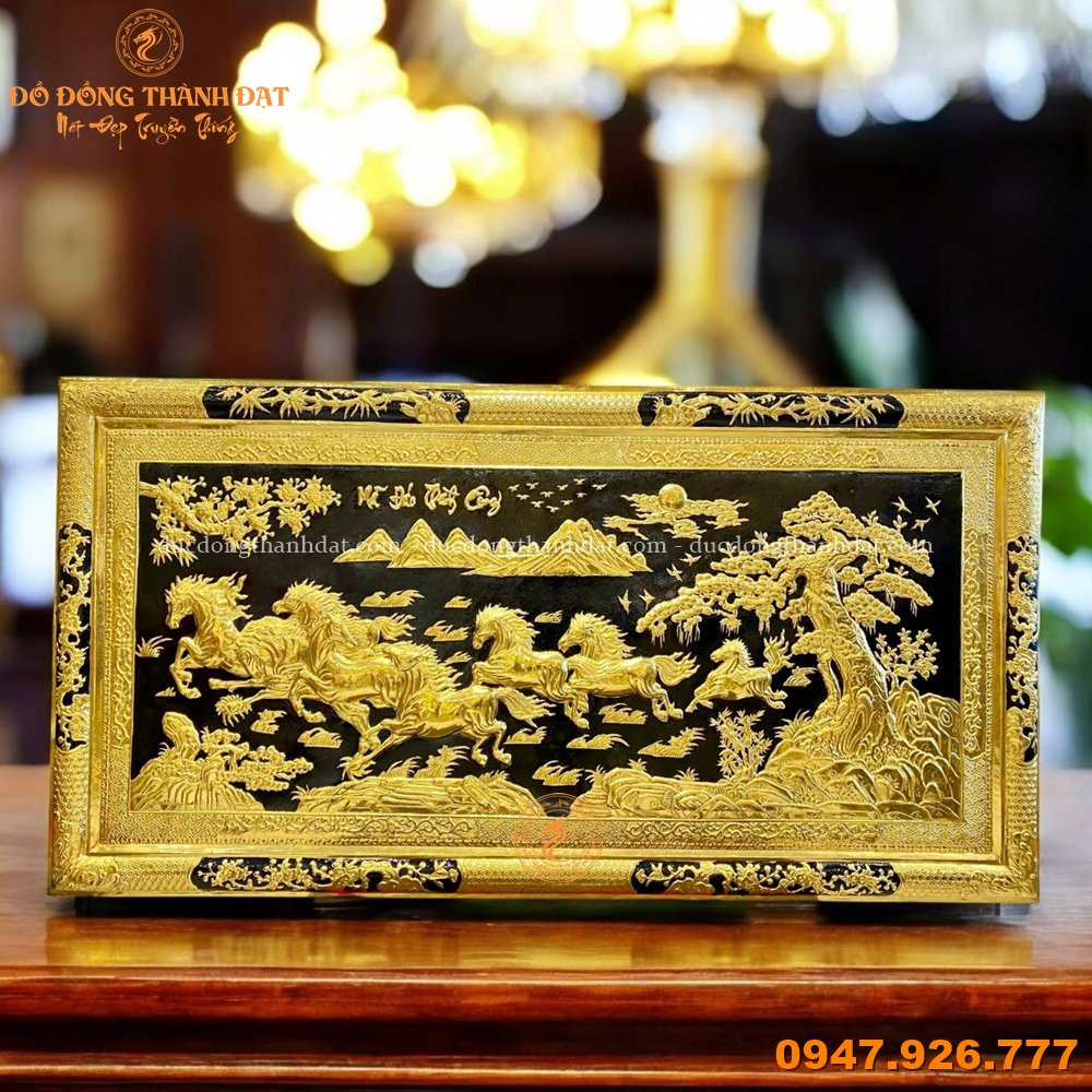 Tranh Bát Mã Dát Vàng 9999 Khung Đồng 2m3x1m2