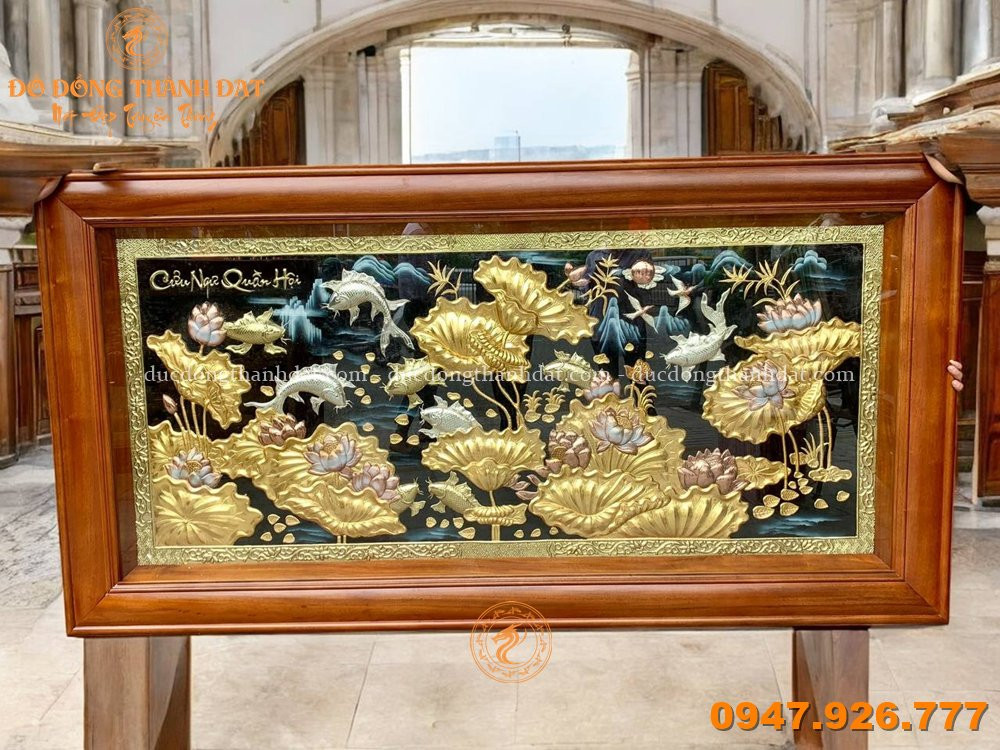 Tranh Cửu Ngư Quần Hội Dát Vàng 9999 KT:2m3x1m2