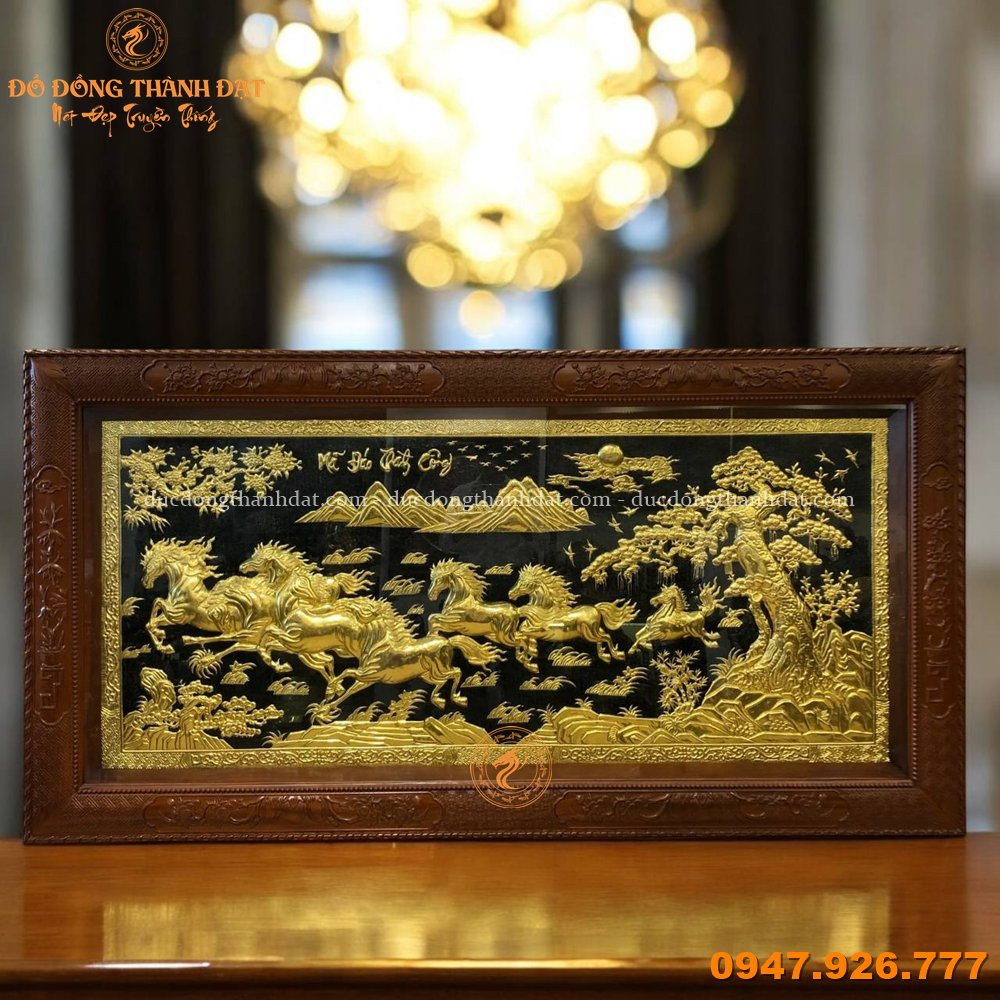 Tranh Mã Đáo Thành Công Dát Vàng 9999 Khổ 2m3x1m2