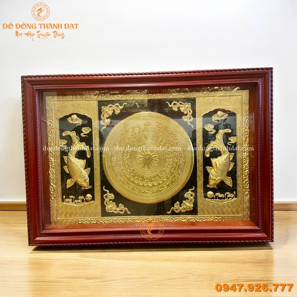 Tranh Mặt Trống Cá Chép Dát Vàng 9999 – 1m27 x 88cm