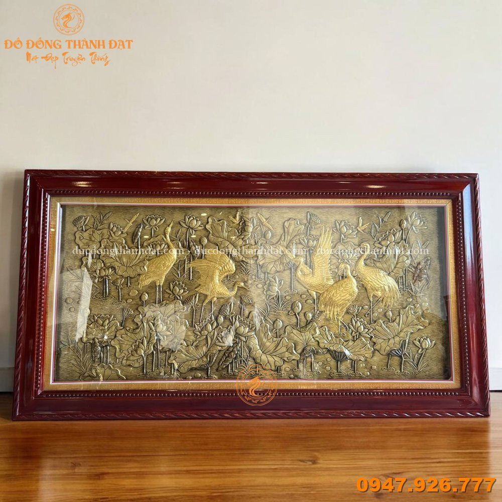 Tranh Sen Hạc Dát Vàng 1m7x90