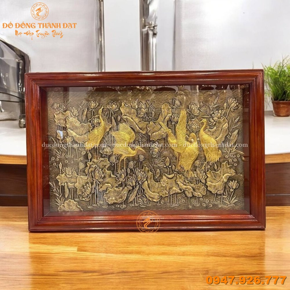 Tranh Sen Hạc 60×90 Hạc Điểm Vàng