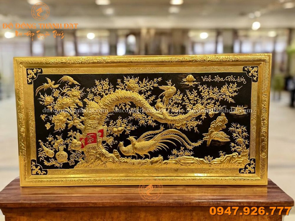 Tranh Vinh Hoa Phú Quý Khung Đồng Dát Vàng 24k KT 2m30x1m2