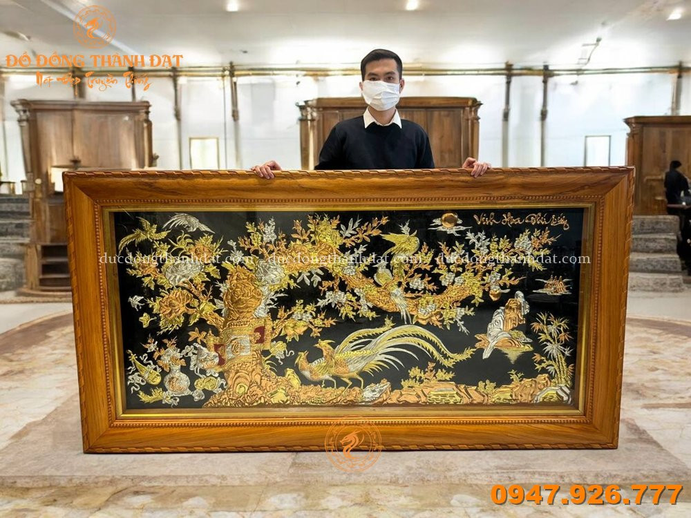 Tranh Vinh Hoa Phú Quý Tam Khí 2m3x1m2 Gỗ Gõ Đỏ