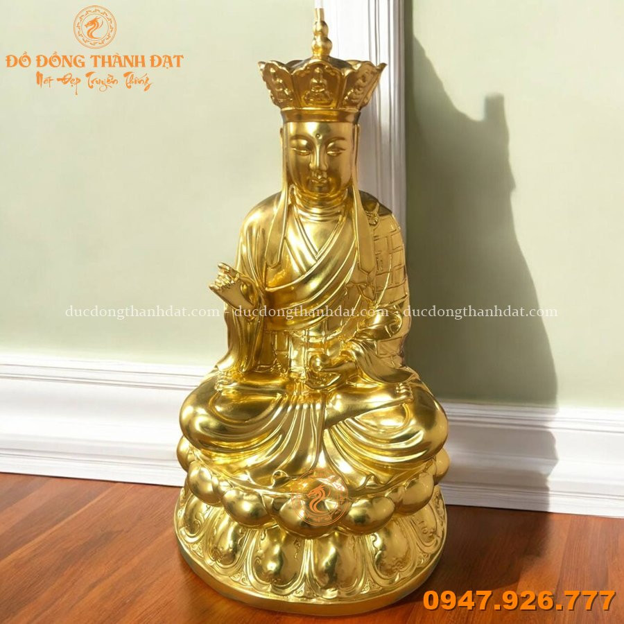 Tượng Địa Tạng Bồ Tát Bằng Đồng Dát Vàng 24K Cao 47cm