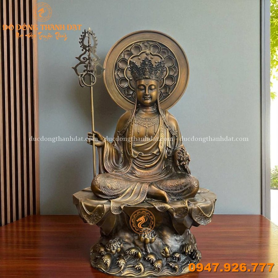 Tượng Địa tạng bồ tát ngồi đồng hun cao 55cm