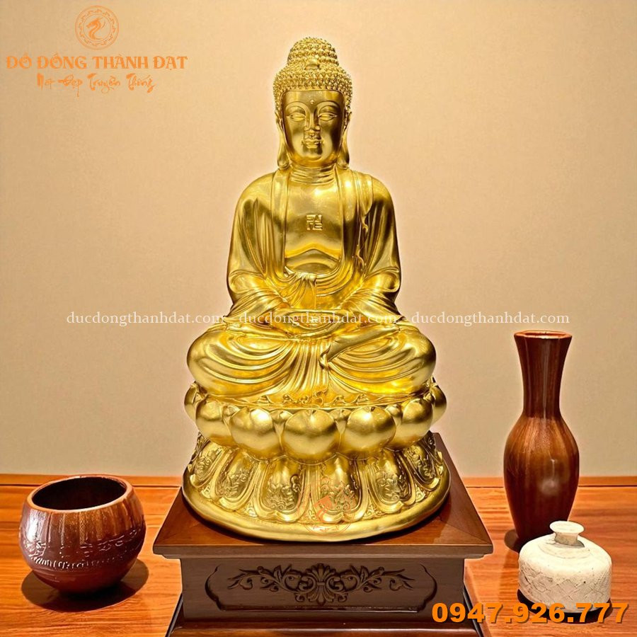 Tượng Phật A Di Đà dát vàng 9999 cao 48cm