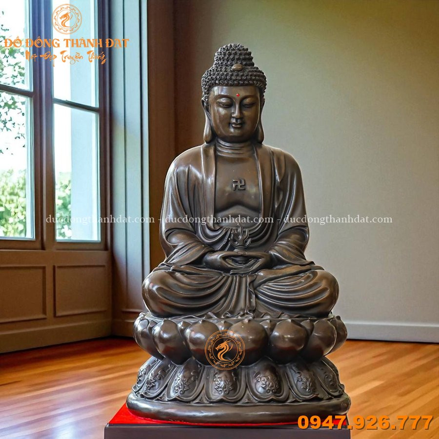 Tượng A Di Đà đồng hun giả cổ cao 48cm