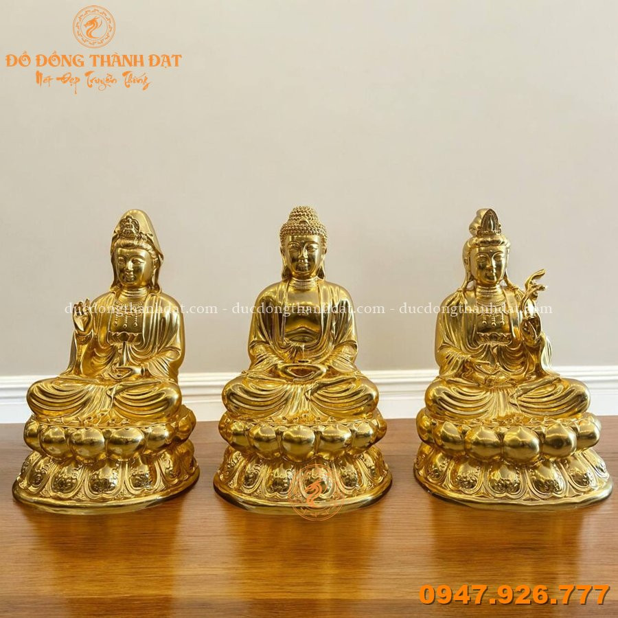 Tượng Tam Thánh Phật Dát Vàng 9999 Cao 40cm