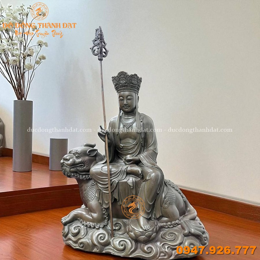 Tượng Địa Tạng Bồ Tát Cưỡi Đề Thính Cao 40cm Hàng Kỹ