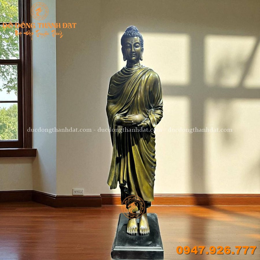 Tượng Phật Thích Ca mâu ni khất thực đồng hun cao 1m2