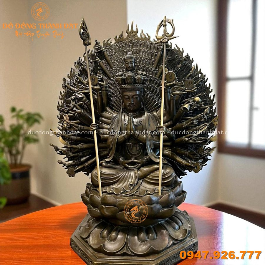 Tượng phật thiên thủ thiên nhãn bằng đồng hun cao 60cm