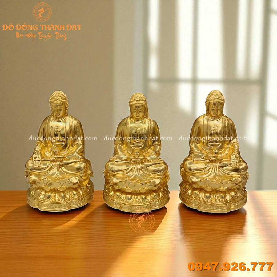 Tượng tam thế phật dát vàng 9999 cao 25cm