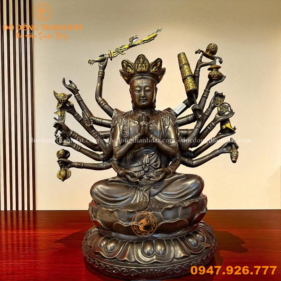 Tượng Chuẩn Đề Đồng Vàng Hun Cao 60cm