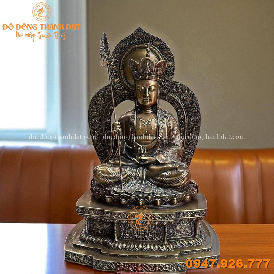 Tượng Địa Tạng Bồ Tát Ngồi Đồng Hun Giả Cổ Cao 53cm