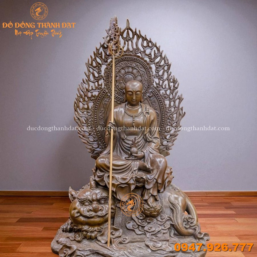 Tượng Địa Tạng Bồ Tát Cưỡi Đề Thính Cao 40cm