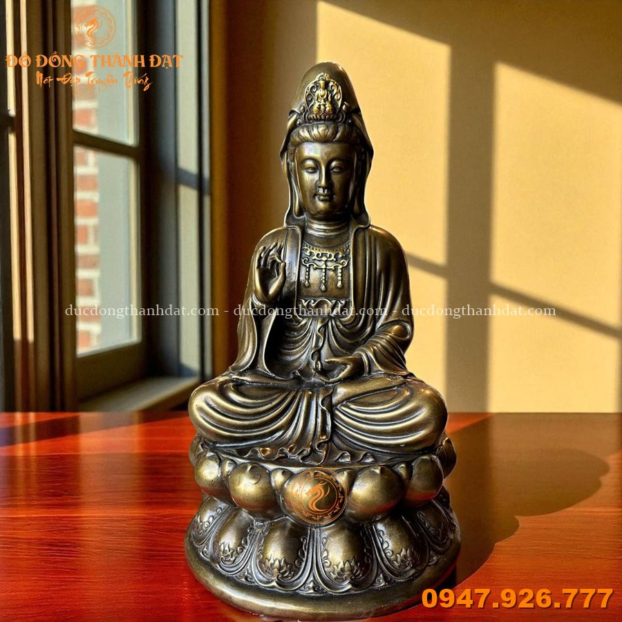 Tượng Quan Âm Bồ Tát Cao 30cm Đồng Vàng