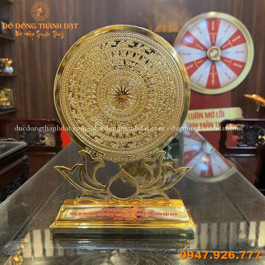 Mặt trống hoa sen mạ vàng cao 23cm đường kính 15cm 3 Mat Trong Dong Hoa Sen 30cm Ma Vang (9)