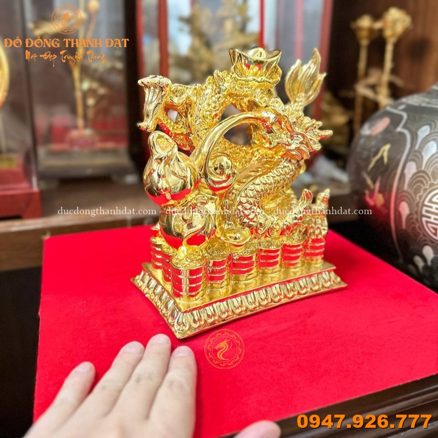 Bộ Sưu Tập Các Mẫu Tượng Rồng Bằng Đồng Đẹp Phong Thủy 15 Tuong Rong Ho Lo Dat Vang 20cm (1)