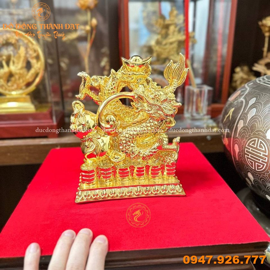 Bộ Sưu Tập Các Mẫu Tượng Rồng Bằng Đồng Đẹp Phong Thủy 17 Tuong Rong Ho Lo Dat Vang 20cm (4)