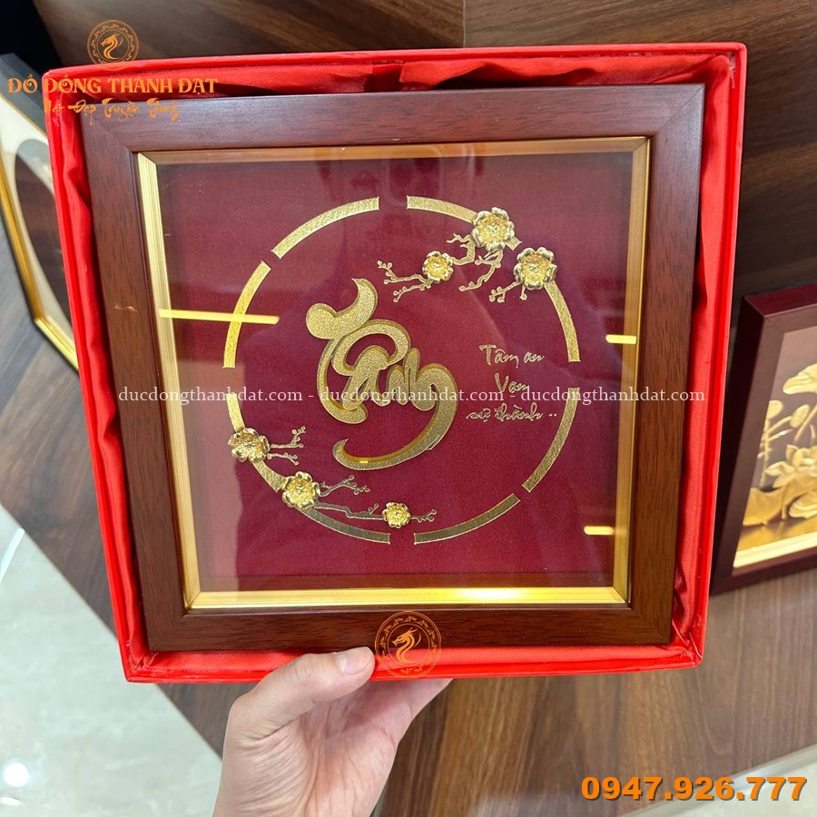 Tranh Chữ Tâm Mạ Vàng 24K Kích Thước 23x23cm 1 Tranh Chu Tam Ma Vang 23cm (5)