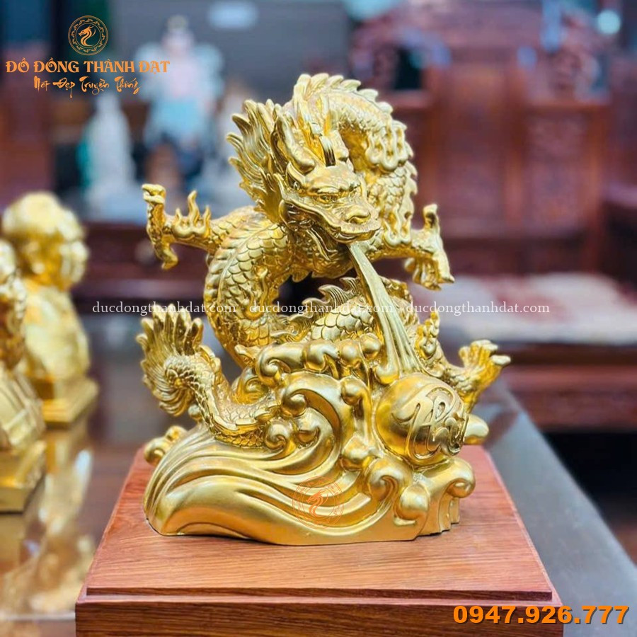 Tượng Rồng Chữ Phúc Dát Vàng 9999 Cao 30cm