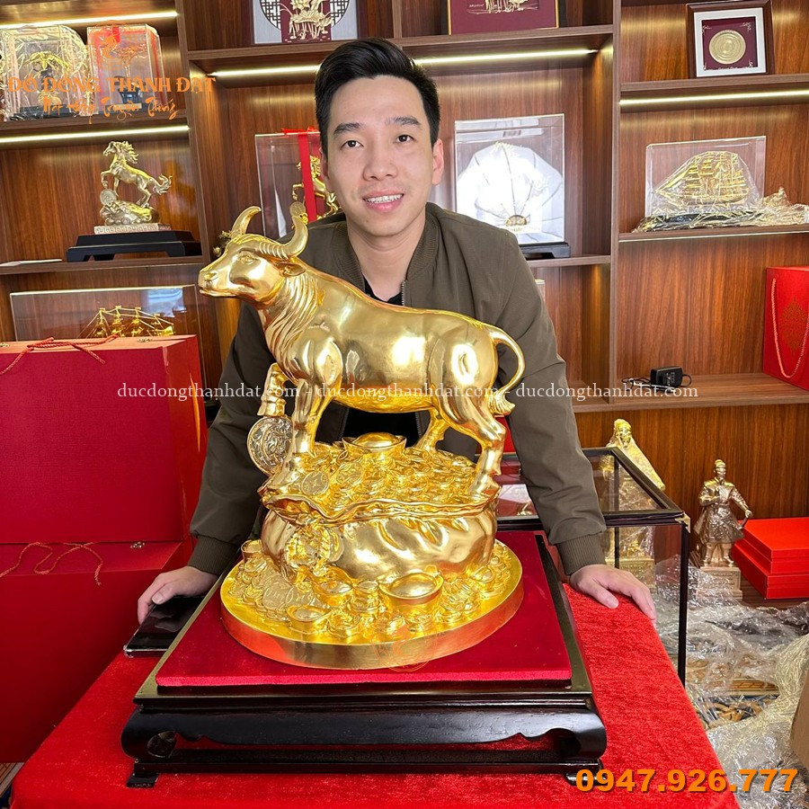 Tượng Trâu Tài Lộc Phong Thủy Dát Vàng 9999 Cao 48cm 1 Tuong Trau Bang Dong Dat Vang 24k 48cm (7)