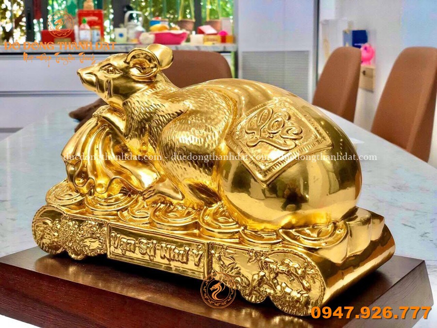 Tượng Chuột Bằng Đồng Dát Vàng 24K KT: 18x28cm 2 Tuong Chuot Bang Dong Dat Vang 24k (2)