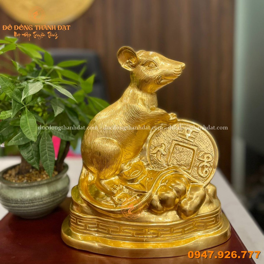 Tượng Chuột Bằng Đồng Dát Vàng 24k Cao 26cm 1 Tuong Chuot Bang Dong Dat Vang 24k 26cm (1)
