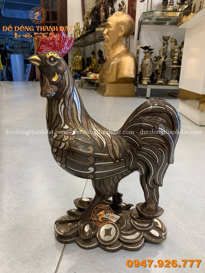 Tượng Gà Bằng Đồng Khảm Ngũ Sắc Cao 40cm 2 Tuong Ga Kham Ngu Sac 40cm (7)