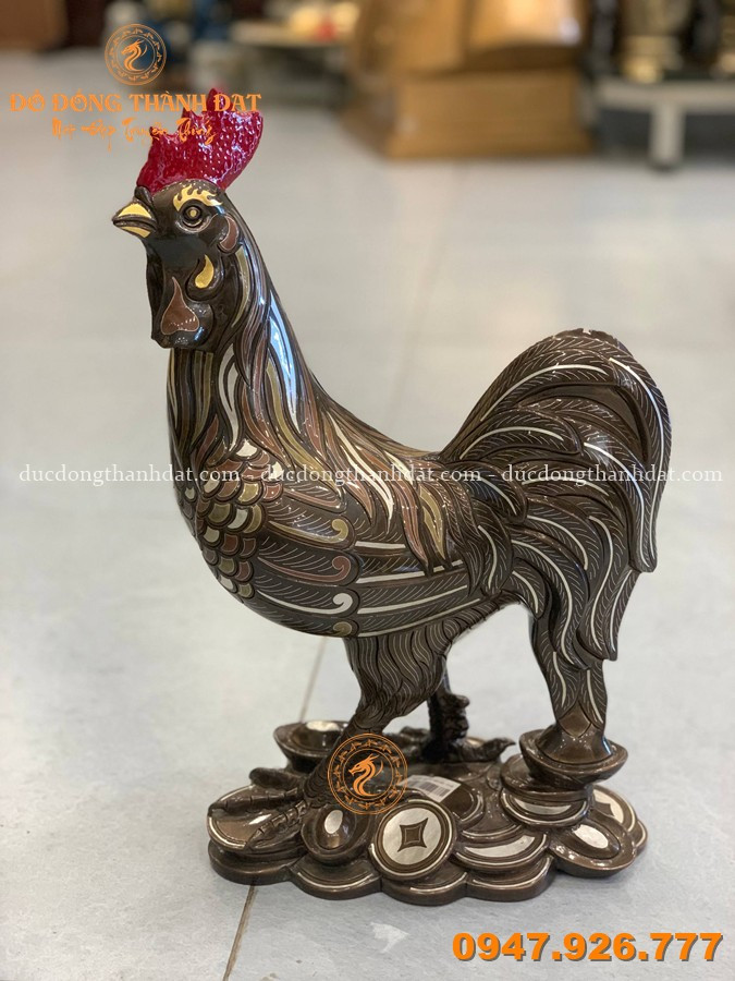 Tượng Gà Bằng Đồng Khảm Ngũ Sắc Cao 40cm 1 Tuong Ga Kham Ngu Sac 40cm (9)