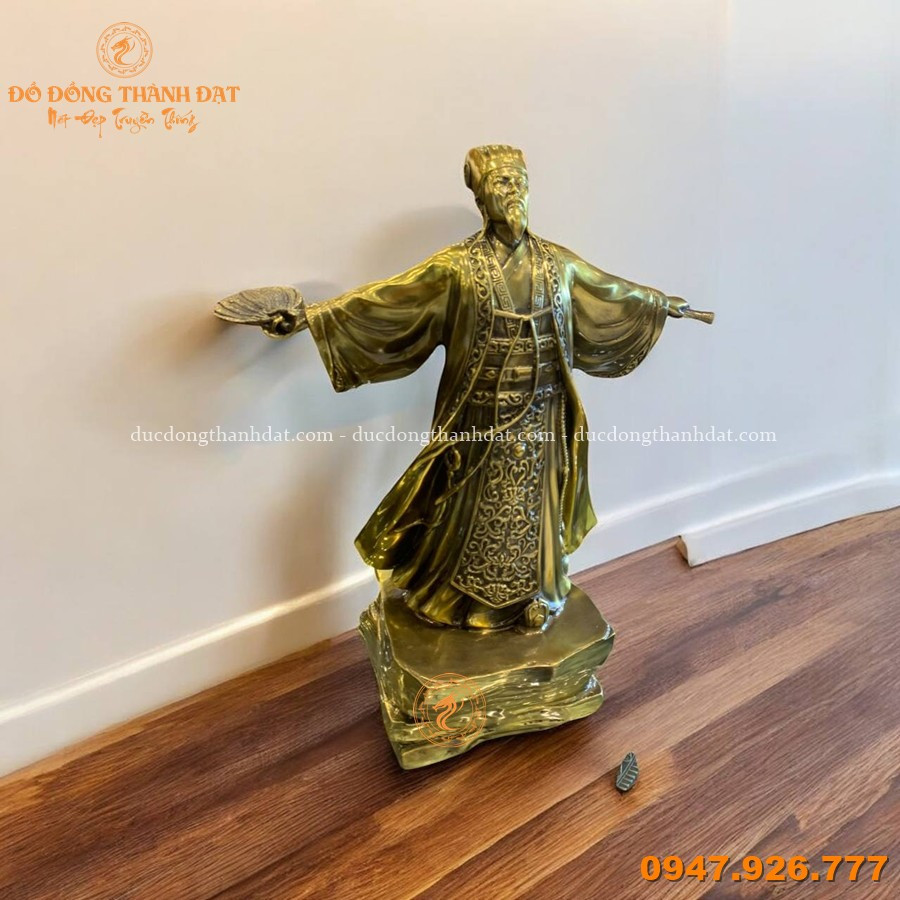 Tượng Khổng Minh Dang Tay Đồng Vàng cao 45cm 3 Tuong Khong Minh Dang Tay Dong Vang 45cm (3)